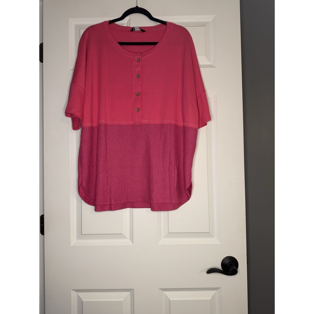 Dokotoo Short Sleeve Oversized Patchwork Half Waffle Knit Top Xl Nwt